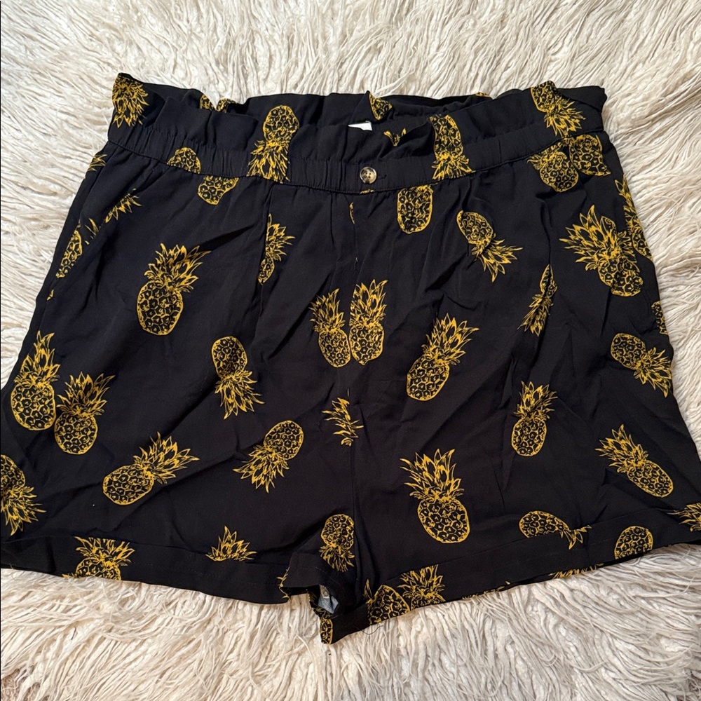a new day Black and Gold Pineapple Print High Waist Shorts